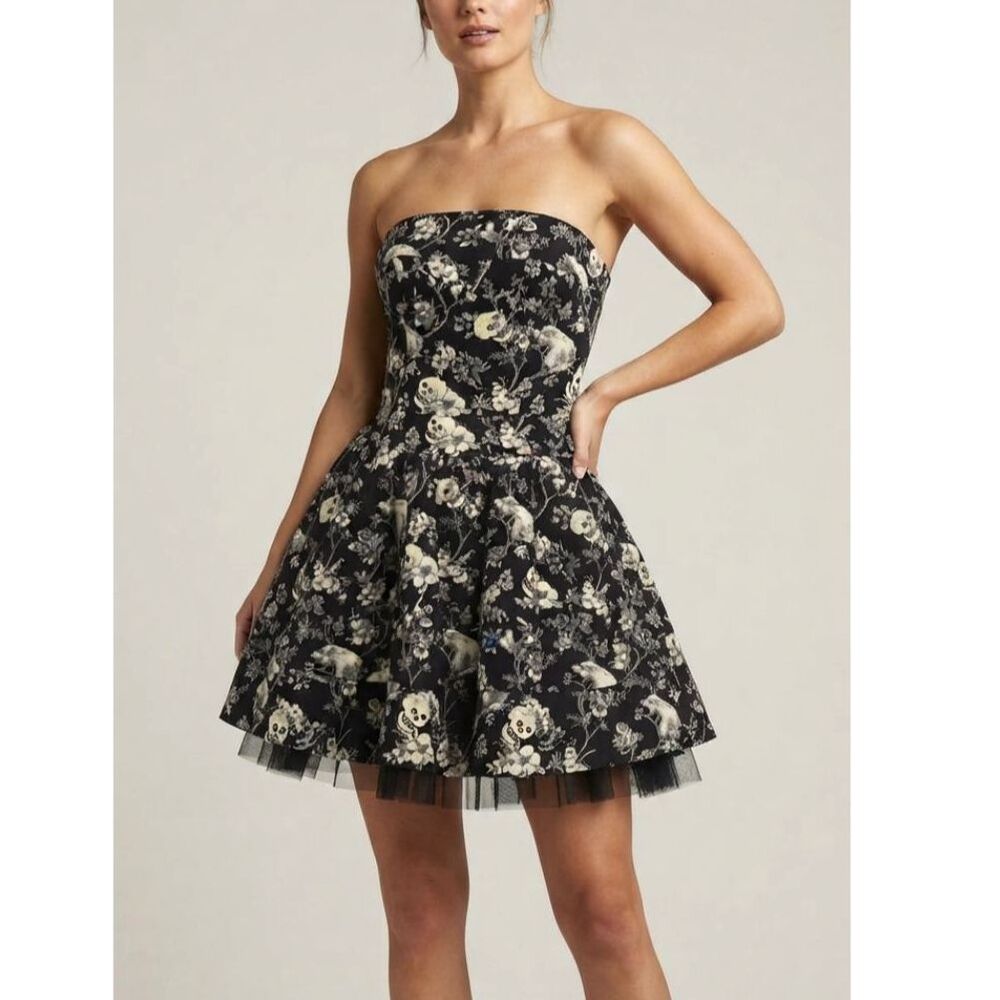 Betsey Johnson Skull Floral Strapless Mini Dress  Corset Size 0 Whimsigoth Y2K